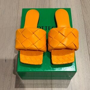 Bottega Veneta Orange Leather Woven Sandals
